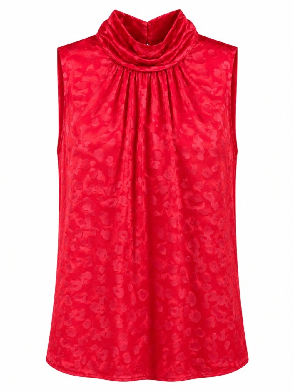 WHBM Red Burnout Satin Mock Neck Blouse Women L Silk Blend Office Siren
